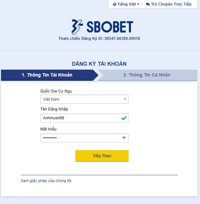 Đăng ký tài khoản cá cược tại Sbobet dễ dàng